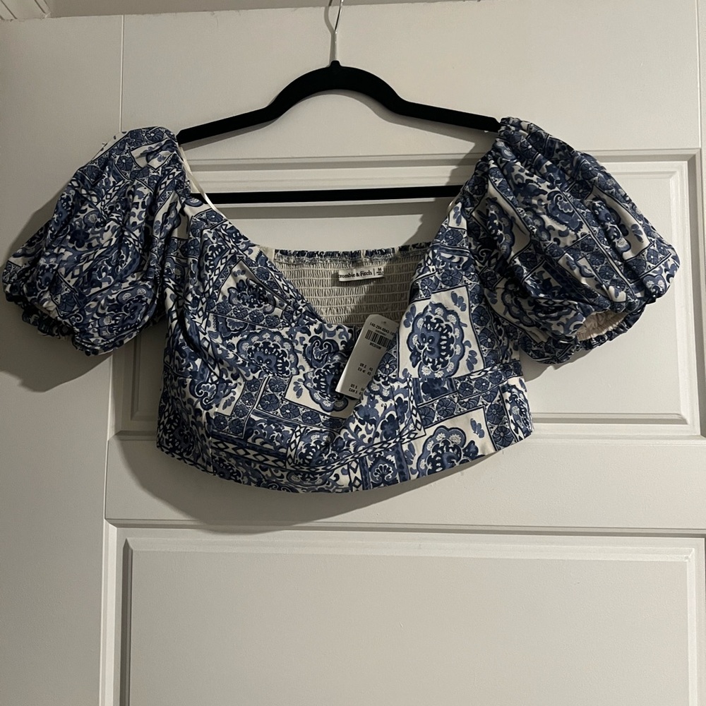 Blue and White Off-Shoulder Top